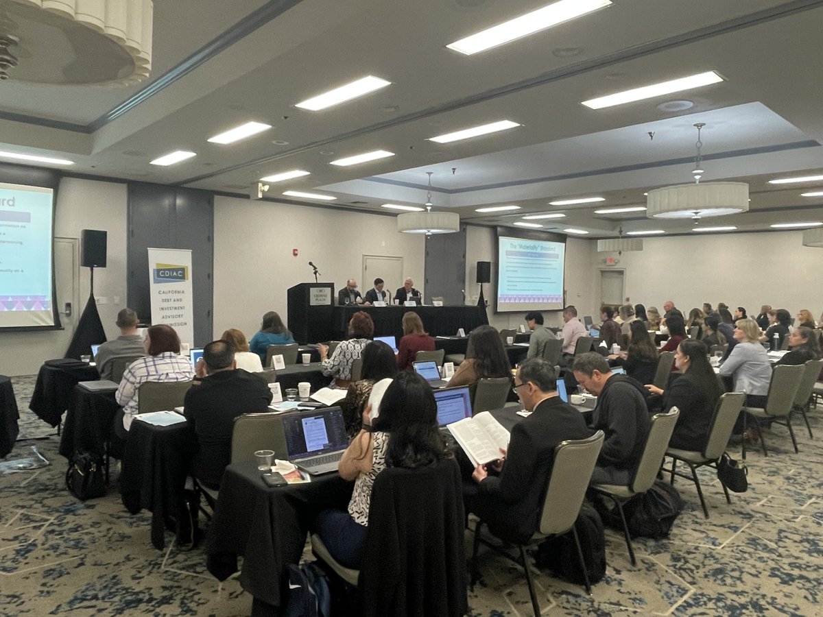cdiac_sto's tweet image. Today, CDIAC is hosting Day 1 of our Municipal Market Disclosure seminar in Costa Mesa. Thank you to our expert faculty for joining us to discuss the importance of disclosure and the policy and regulatory environment surrounding municipal disclosure. #muniland #publicfinance