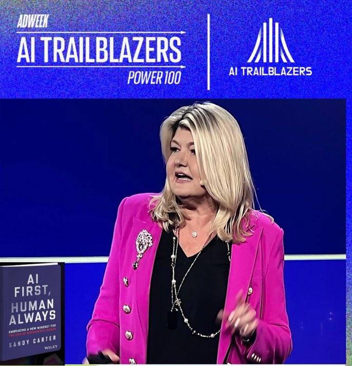 sandy_carter's tweet photo. 🌟 Honored to be named to the 2025 AI Trailblazers Power 100, presented by @ADWEEK and @AITrailblazers! 

Special call out to @greghkahn for his awesome support during writing of my book AI First,  Human Always!!!!

Let’s go @unstoppableweb https://t.co/o8JNyAloDs