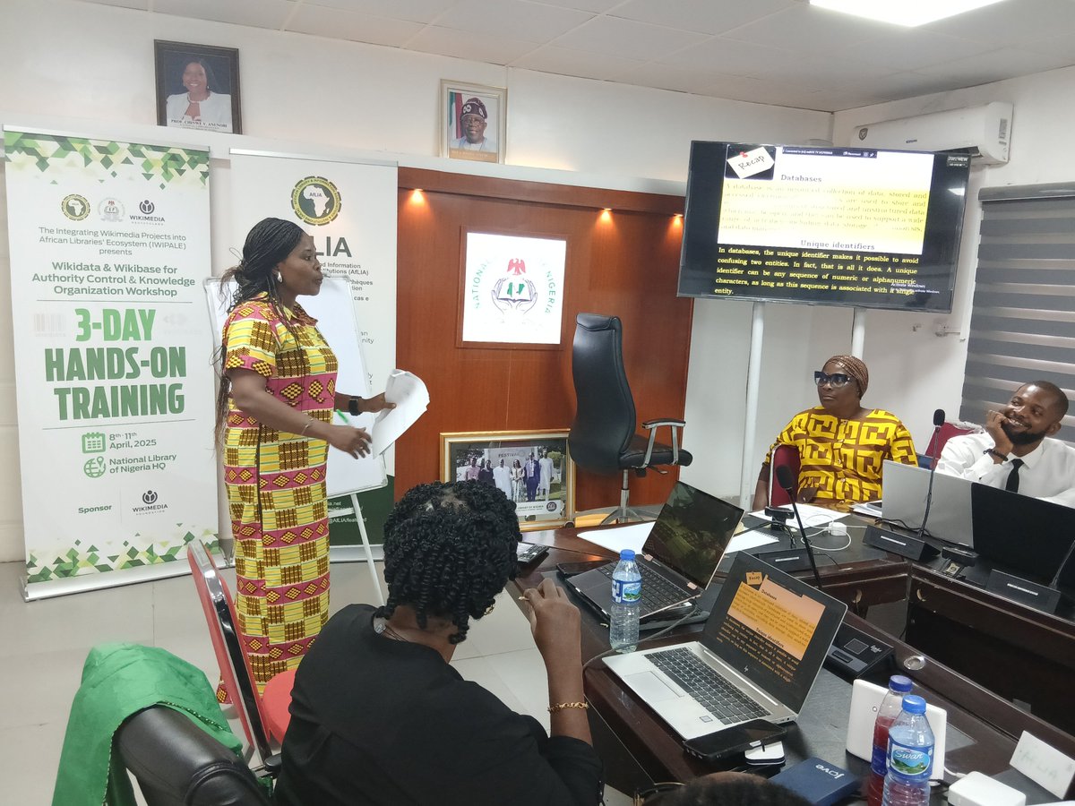 AfLIACon's tweet photo. This workshop was organized by AfLIA in partnership with the National Library of Nigeria (NLN) and Wikimedia Deutschland. (2/2)
#AfLIA #NLN #WikibaseCloud #OpenKnowledge #AuthorityControl #KnowledgeEquity #IWIPALE #AfricaLibraries https://t.co/qg7qezxYFD