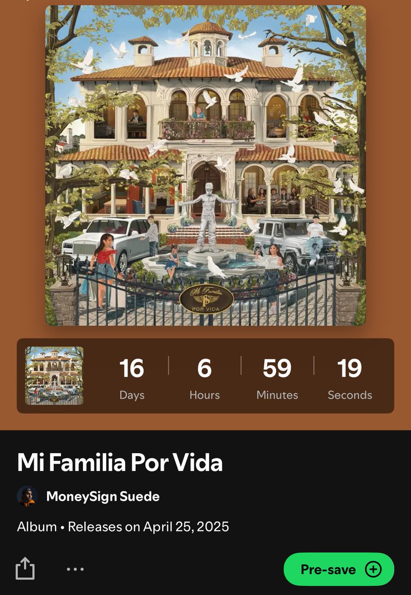 MI FAMILIA POR VIDA Spotify countdown Pre-Save (4/25)  open.spotify.com/prerelease/5Hn… 

#LongLiveSuede