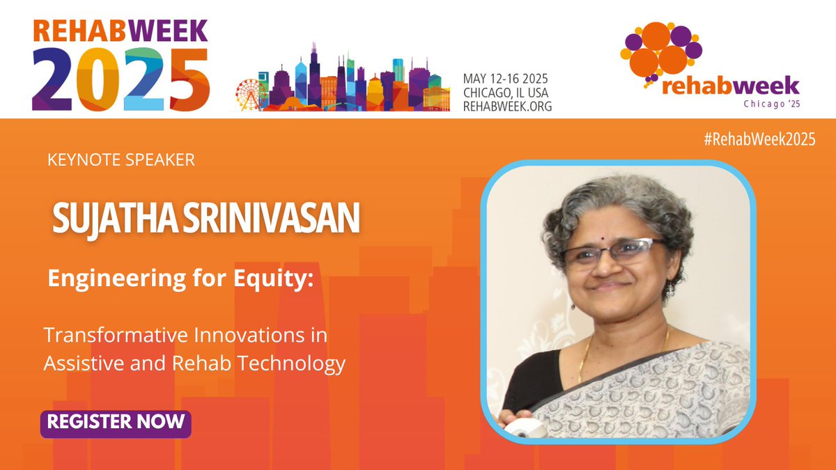 RehabWeek (@rehabweekorg) on Twitter photo 🎤 We’re thrilled to welcome Sujatha Srinivasan from IIT Madras to #RehabWeek2025!
Engineering for Equity: Transformative Innovations in Assistive and Rehab Technology👉 bit.ly/43JDiDZ
<a href="/ICORR_2025/">ICORR 2025</a> <a href="/IFESS_org/">Int’l Functional Electrical Stimulation Society</a> <a href="/ISVRSociety/">ISVRSociety</a> <a href="/ACRMtweets/">ACRM</a> <a href="/MiNT_hobbs/">The MiNT Academy: Masterclass in Neurotechnology</a> <a href="/RESNAorg/">RESNA</a> 🎤 We’re thrilled to welcome Sujatha Srinivasan from IIT Madras to #RehabWeek2025!
Engineering for Equity: Transformative Innovations in Assistive and Rehab Technology👉 bit.ly/43JDiDZ
<a href="/ICORR_2025/">ICORR 2025</a> <a href="/IFESS_org/">Int’l Functional Electrical Stimulation Society</a> <a href="/ISVRSociety/">ISVRSociety</a> <a href="/ACRMtweets/">ACRM</a> <a href="/MiNT_hobbs/">The MiNT Academy: Masterclass in Neurotechnology</a> <a href="/RESNAorg/">RESNA</a>