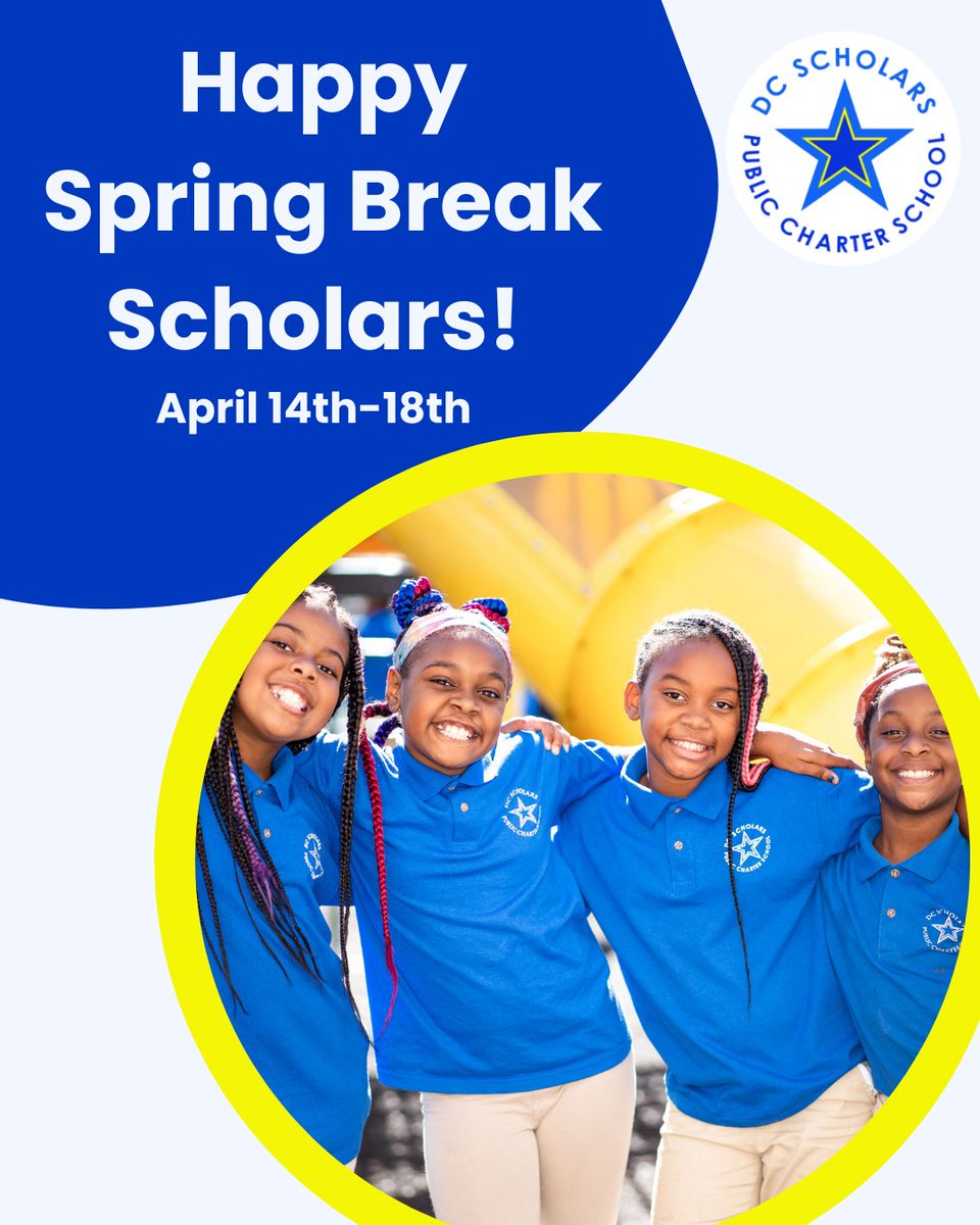 DC Scholars PCS (@dcscholarspcs) on Twitter photo Happy Spring Break! We hope our staff and scholars have a fantastic spring break. We look forward to welcoming our scholars back on Tuesday, April 22nd! <a href="/dcpcsb/">DC PCSB #DCCharterProud</a> #DCScholars #SpringBreak Happy Spring Break! We hope our staff and scholars have a fantastic spring break. We look forward to welcoming our scholars back on Tuesday, April 22nd! <a href="/dcpcsb/">DC PCSB #DCCharterProud</a> #DCScholars #SpringBreak