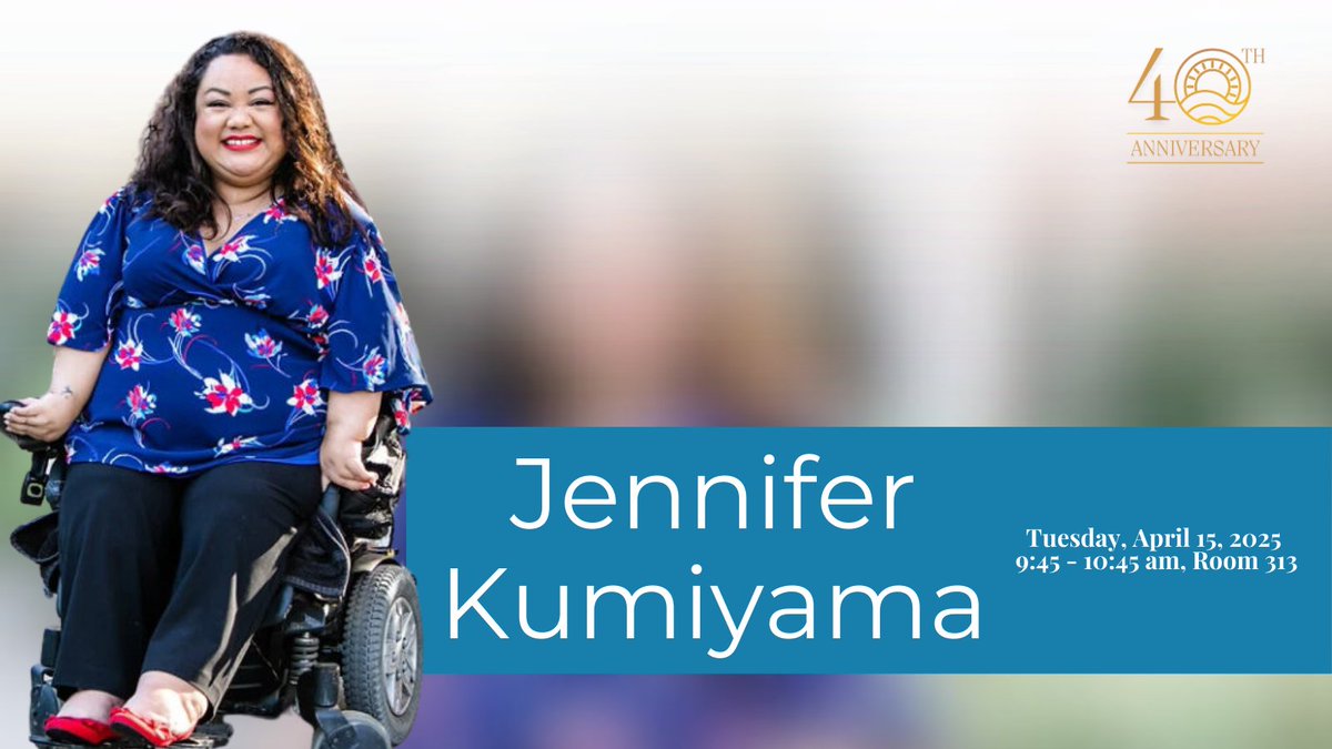 Welcome Jennifer Kumiyama who will speak in 1 hour!!

Born with Arthrogryposis and uses a wheelchair daily. She identifies as an Asian, Pacific Islander and Black woman with a disability. She serves as Citywide Accessibility Coordinator at the City of Long Beach...#PacRim2025