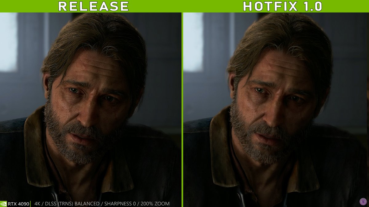 TerraWarePC's tweet image. I saw a few people complaining in my video's comments section about DLSS Transformer looking over sharpened in The Last of Us Part 2. Nixxes dropped an update today addressing the complains about the game looking too sharp in general. Here's the difference.