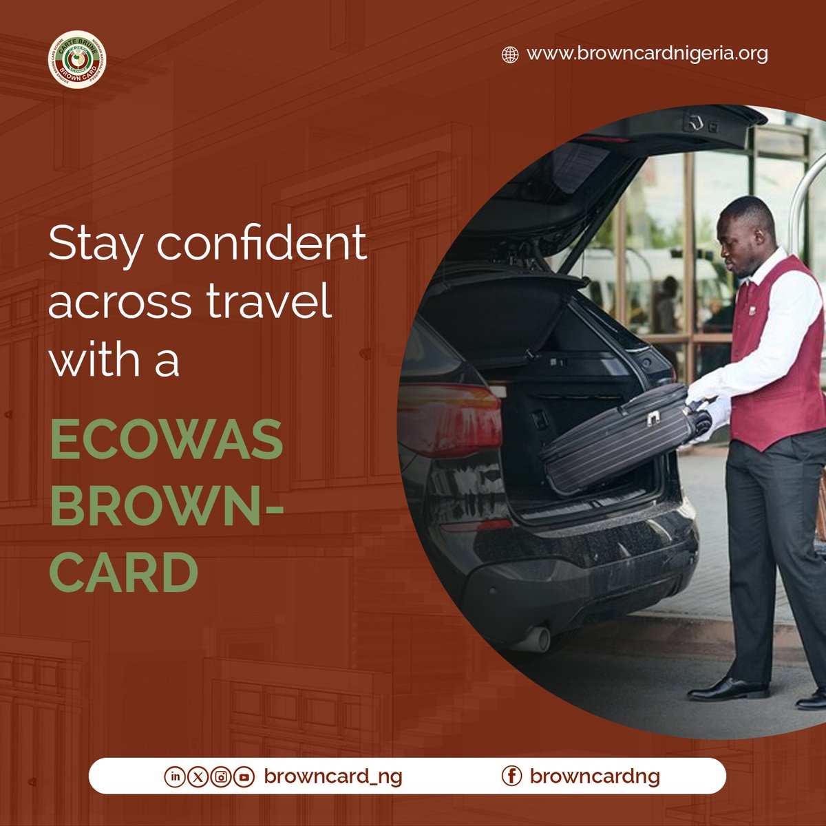 browncard_ng's tweet photo. Cross-border drive stress-free with ECOWAS Brown Card! 🚗💼 

Your regional motor insurance certificate recognized across West Africa. 

Visit https://t.co/QaPaImF7Qr for more information 

 #ECOWASBrownCard #DriveSafe #WestAfricaTravel https://t.co/bgf6XmqsCD