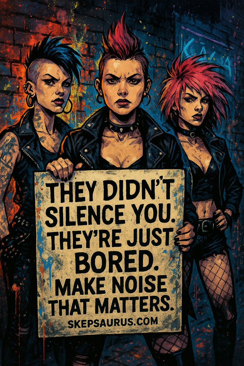 aicreationshub's tweet photo. The revolution won’t be shadowbanned—it’ll be punk as hell.
#Skepsaurus #MakeNoise #DigitalRebellion #ShadowbanMyth #PunkIsNotDead #StreetArtVibes #SpeakLoud #ViralTruth #RebelWithACause #TrendJunkie #NeonUnderground #FemalePunks #WakeTheFeed #Viral #Meme #ViralMeme #ViralMemes https://t.co/ZHq35k7NLQ