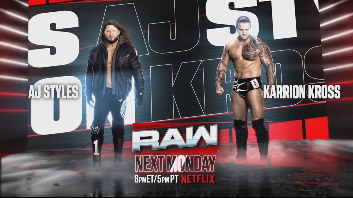 WrestleOneBR's tweet photo. 🟥 Card do #WWERAW da semana que vem: (14/04)

AJ Styles enfrenta Karrion Kross.

O OTC, Roman Reigns retorna ao RAW. https://t.co/Q0p33nQHVZ