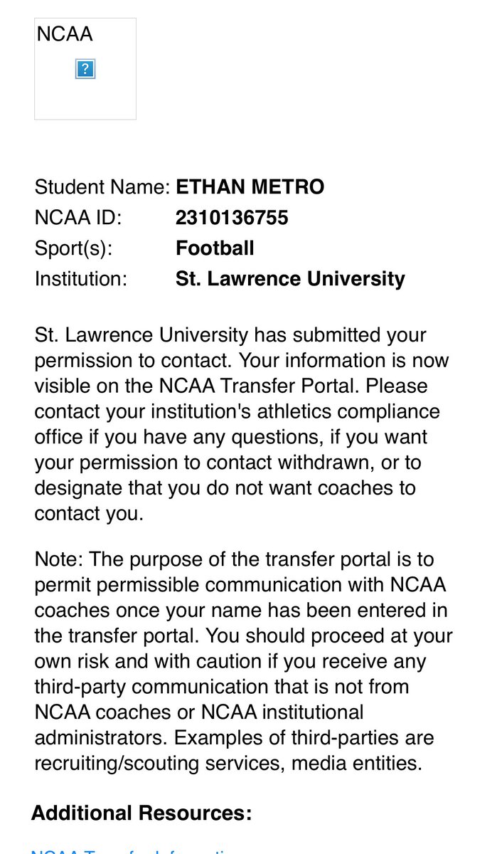 Thank you to the St. Lawrence coaches and staff for giving me this opportunity.  But I have entered my name into the transfer portal. DMs are open