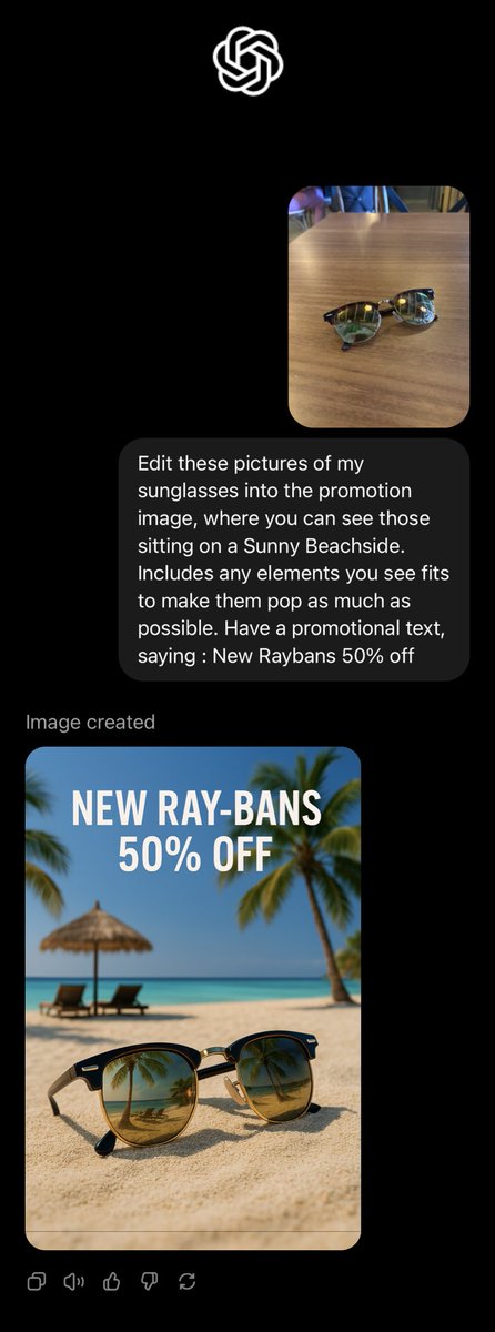 This is where we’re at with ChatGPT image creator, took me 30 seconds flat.
Game changer for anyone selling anything! Definitely gonna disrupt a bit the market, watch out ⁦<a href="/Photoshop/">Adobe Photoshop</a>⁩ ⁦<a href="/pixelcutai/">Pixelcut</a>⁩ ⁦<a href="/photoroom_app/">Photoroom</a>⁩