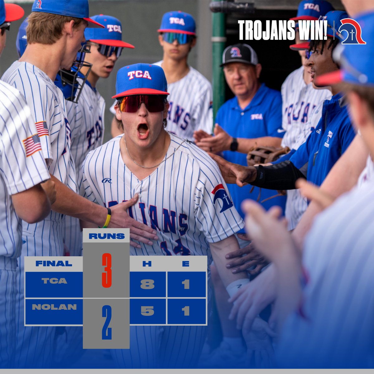 𝐖𝐨𝐫𝐤 𝐫𝐚𝐧 𝐚 𝐥𝐢𝐭𝐭𝐥𝐞 𝐥𝐚𝐭𝐞 𝐭𝐨𝐧𝐢𝐠𝐡𝐭‼️   

Trojans get it done in 9! A Hamilton sac fly and 11 Ks from Janacek send TCA back to Addison with another district dub!