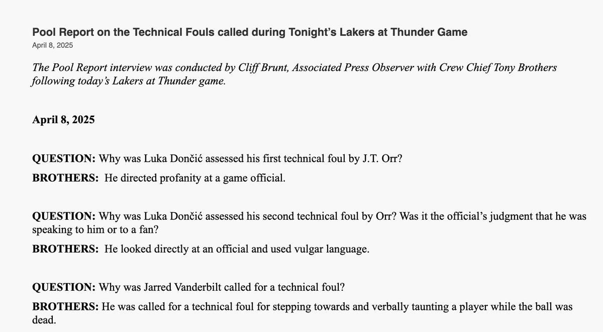 LakersNation's tweet photo. Here is the pool report from tonight's officials on Luka Doncic's ejection: https://t.co/sFHqhhZXfa