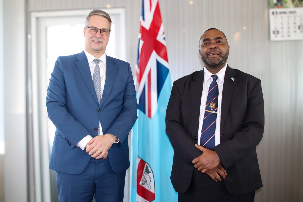 UNinFiji's tweet photo. .@UN Resident Coordinator @DirkWagenerUN met with Hon. Mosese Bulitavu, Minister of Environment & Waterways & PS Dr. @sivendram13. Key discussions included #UNOC3 & #EarlyWarning4All #EW4All. The UN reaffirms its commitment to continued collaboration in advancing the #SDGs in ๐ซ๐ฏ https://t.co/2jguFjkMy6