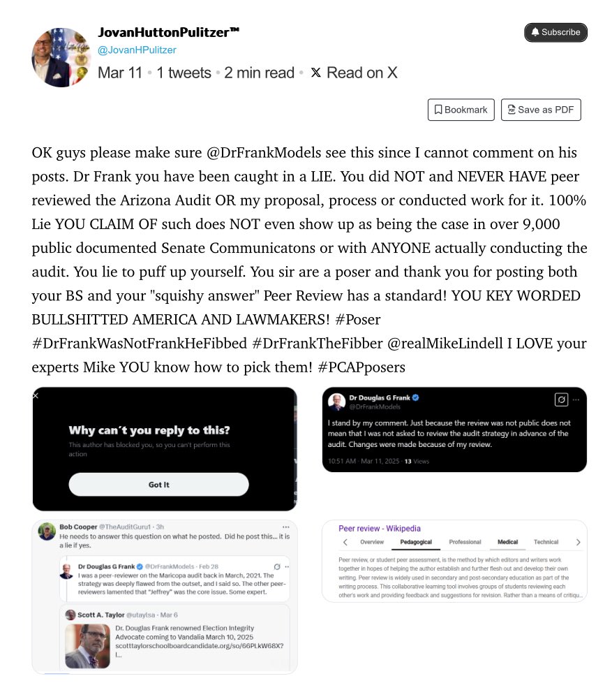 PaulaCBlades17's tweet photo. Excellent Space on Election Integrity @Jeremibullfrog2!
🚨🚨🚨🚨🚨🚨🚨🚨🚨🚨🚨🚨
A Big Thanks to @JovanHPulitzer & @briangamble_v1 for joining us this past Sunday!!! These experts break down the Fraudulent 2020 Election & The truth behind the Dennis Montgomery & @realMaryFanning’s Fraudulent #HammerScorecard SCAM!!! #PCAPosers
#TheBoogerEaters🤥 #HonkHonk🤡
🚨🚨🚨🚨🚨🚨🚨🚨🚨🚨🚨🚨🚨
Full Space Includes Jovan’s Mindblowing breakdown of the 2021 Maricopa Presidental Ballot Audit:
👉🏻https://t.co/Tp43dulqwC
Jovan’s Post.
👉🏻https://t.co/63SIzracAE
Archive: https://t.co/nacM0iTxl9
@annvandersteel @GenFlynn @realMikeLindell @SidneyPowell1 @FBIDirectorKash @AGPamBondi