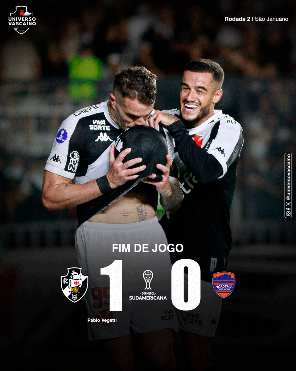 UnivesoVASCAINO's tweet photo. Fim de jogo! Com gol de Pablo Vegetti, Vasco vence o Puerto Cabello por 1 a 0 em São Januário. #VASxAPC
📷: Matheus Lima/Vasco.com.br https://t.co/AONTibMrUc