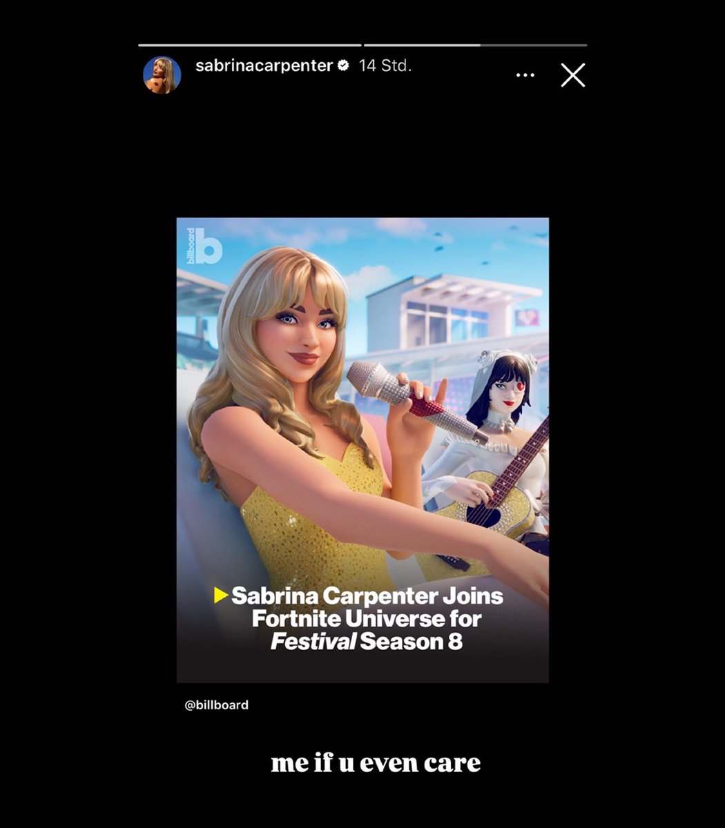 ShiinaBR's tweet image. Sabrina Carpenter's reaction to her Fortnite skin

"me if u even care"