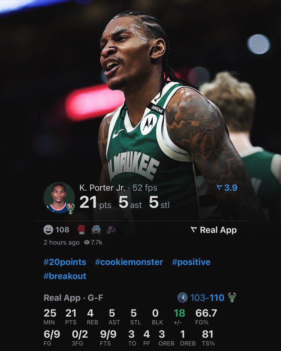 TheHoopCentral's tweet photo. Kevin Porter Jr. tonight:

21 Points
5 Assists 
5 Steals
4 Rebounds 
66% FG

Only 25 Minutes. 🔥    (via @realapp) https://t.co/nxYkafa9e3
