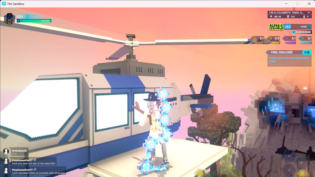 PoohG7i's tweet photo. About to go on a heli ride in @TheSandboxGame 🚁 https://t.co/65XaxgsO7C #AlphaSeason5 https://t.co/MxFUPT3mPF