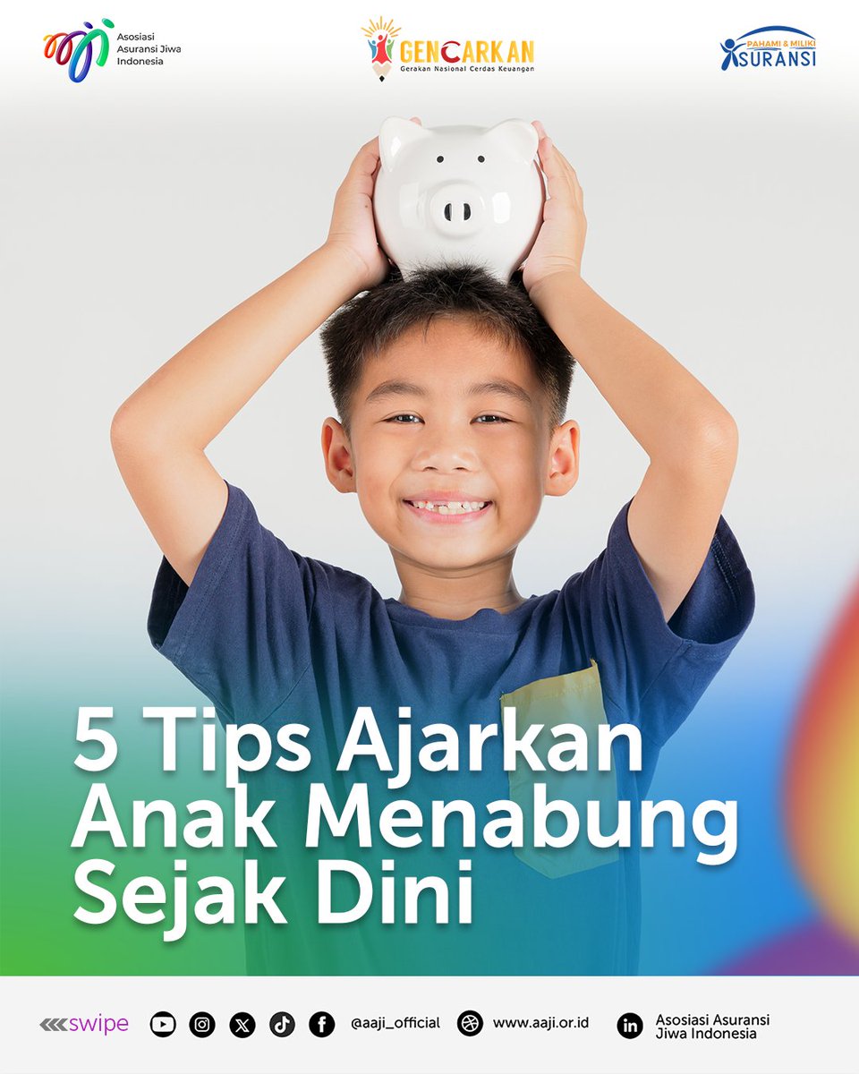 aaji_official's tweet photo. Ingin anak tumbuh jadi generasi cerdas finansial? Mulai ajarkan kebiasaan menabung dari sekarang!

Ayo, jadi orang tua yang bijak dan bantu si kecil tumbuh jadi generasi cerdas finansial

#aaji #asuransijiwa #pahamidanmilikiasuransi #transformasiberkelanjutan https://t.co/V2HqB937ly