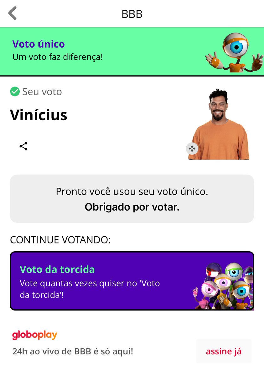 amariadbairro's tweet photo. Se você viu esse post, deixe seu voto ÚNICO aqui! E quem puder, consiga mais 1! #BBB #BBB25 #ForaVinicius https://t.co/8Lz3D5ltJf