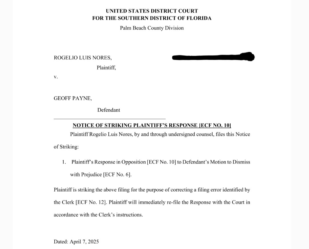 RaveNixkz's tweet photo. 🚨Update🚨
Roger Nores pushes to keep the case in FL: claims Geoff Payne has no ties to Argentina, doesnt speak Spanish and all witnesses (except Bledar) are in FL. Alleges Geoff posed for media and requests a review of Liam’s and Geoffs devices, presenting a 9/18/24 Whtsapp ss📱 https://t.co/ixbixB20Dr
