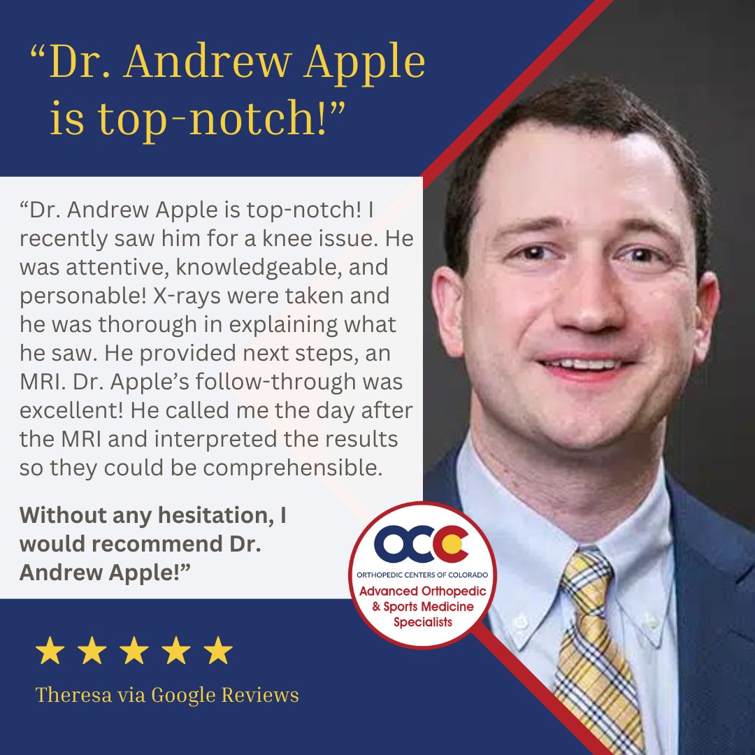 Dr. Andrew Apple specializes in knee and hip treatments, and travels to Julesburg, Colo. every month so that patients do not have to travel out of their community for care. His goal is to help patients return to their regular activities and quality of life. Thank you Dr. Apple!!