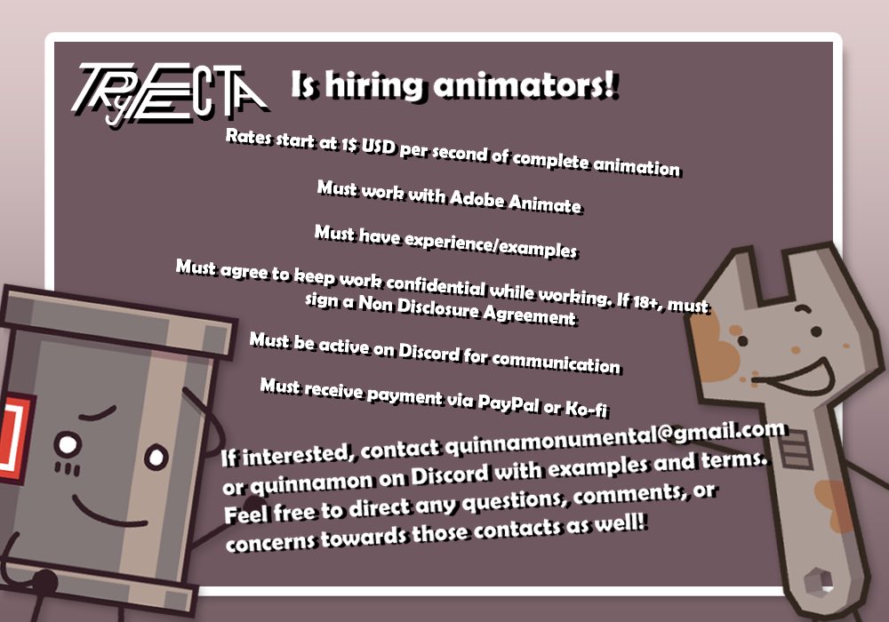 TryfectaHealth's tweet photo. #TRYFECTA is currently hiring ANIMATORS!
This is a PAID position.
Requirements listed below.
If interested, contact quinnamonumental@gmail.com with examples, as well as your Discord username for contact.
#OSC #ObjectShow #ObjectShowCommunity https://t.co/hchqKgsS2g