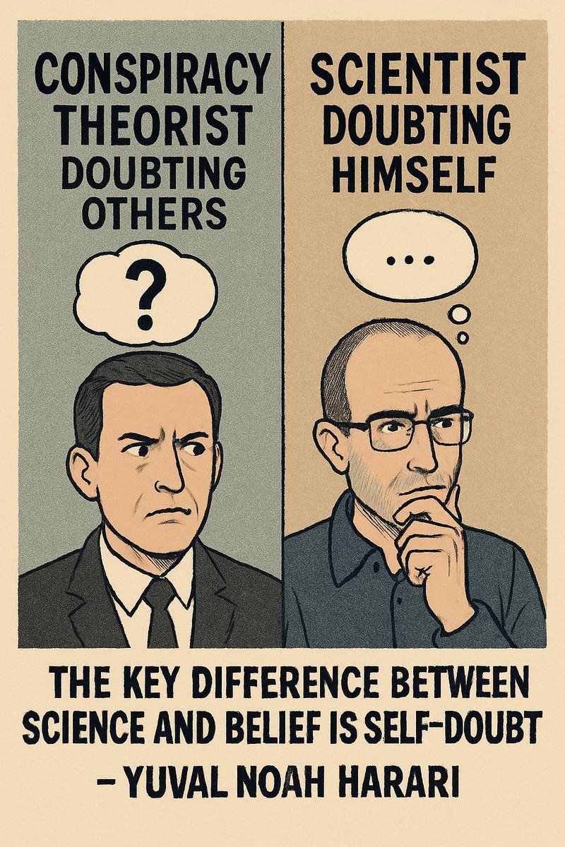 SeishiroMagoshi's tweet photo. Conspiracy theorists doubt others but never themselves. Harari says the key difference between science and belief is self-doubt.
#NEXUS #YuvalNoahHarari #Conspiracy #SelfDoubt #Science #sora https://t.co/4LRw4BARR7