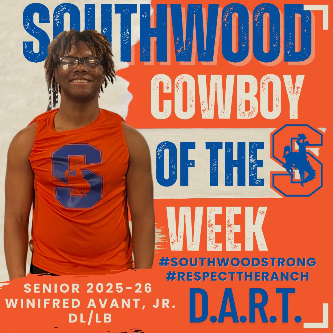 The Southwood High School Football Team is rewriting its narrative under the guidance of Coach DeAumante Johnson, who is inspiring his players one by one. As part of this effort, the team has introduced the "Cowboy of the Week"  

Congrats Winfred Avant