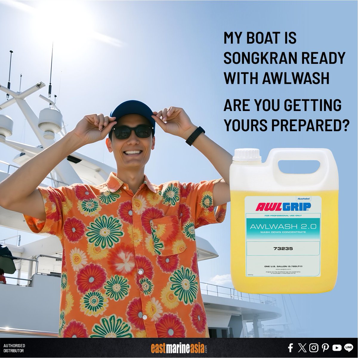 eastmarineasia's tweet photo. MY BOAT IS SONGKRAN 💦 READY WITH #AWLWASH.
ARE YOU GETTING YOURS PREPARED?

#AWLGRIP
🏃 Get yours at 🛒 #EastMarineAsia or buy it online at https://t.co/KSzBICZHyC https://t.co/s2QDn0tnZ2