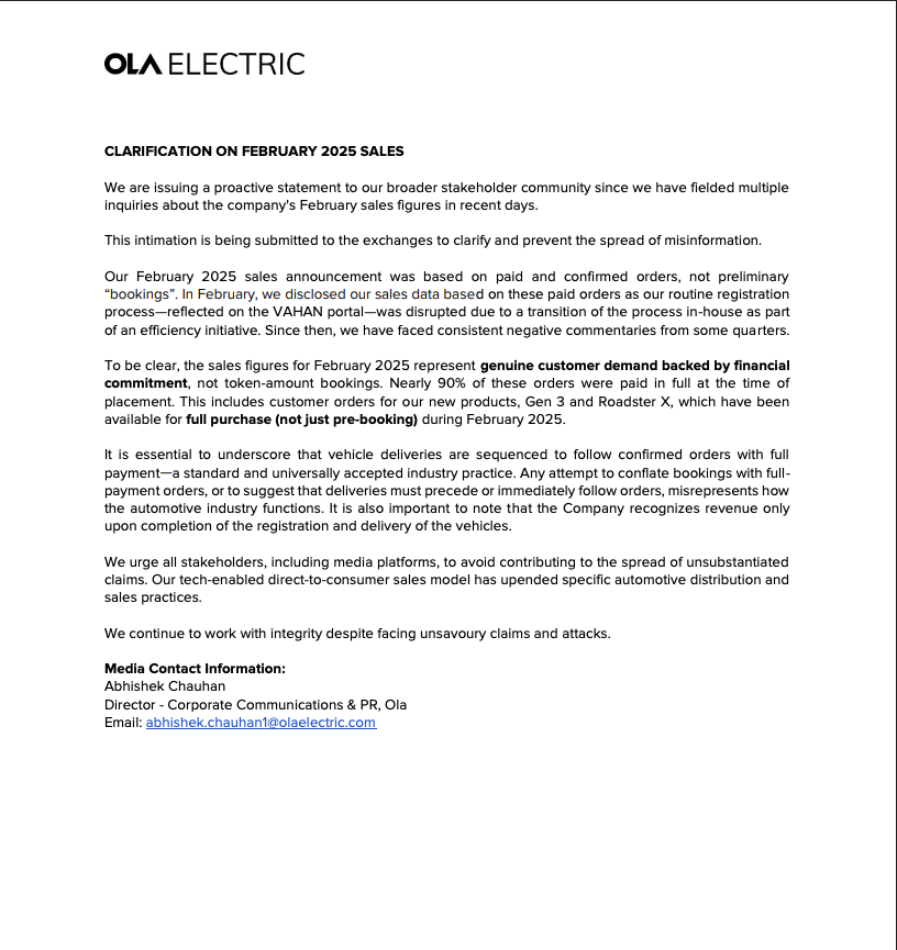 Ola Electric issued a media statement that opens more questions than it answers. The release is a response to a story by Bloomberg:  bloomberg.com/news/articles/…. This was picked by media outlets. We did our own analysis of the numbers insightev.com/ola-misreprese…
Now, Ola's latest