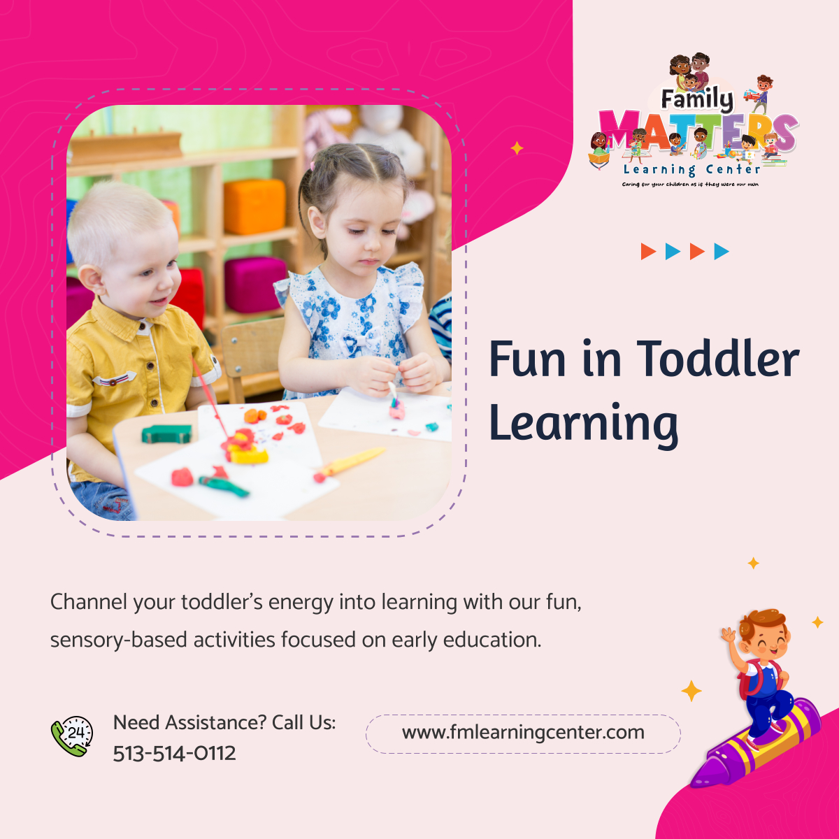 familymatterslx's tweet image. Family Matters Learning Center’s Toddler Program and give your child a head start in social, language, and motor skills!

#CincinnatiOH #ToddlerProgram #ChildCare