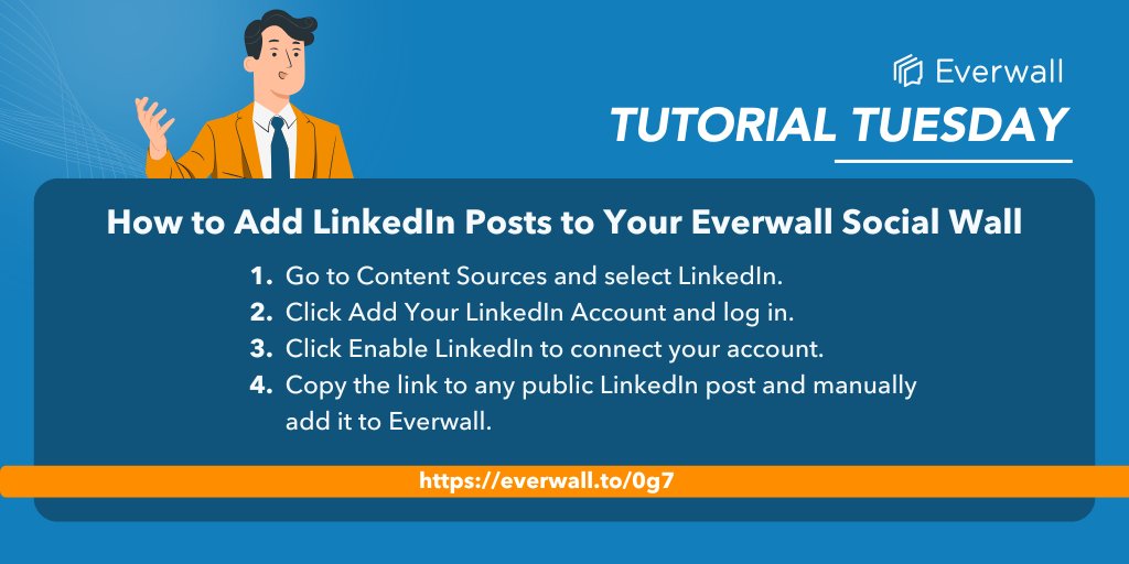 everwall's tweet image. Feature LinkedIn posts on your Everwall display! Connect your account & paste post links for seamless integration.
#TuesdayTutorial #EventMarketing #EventTech