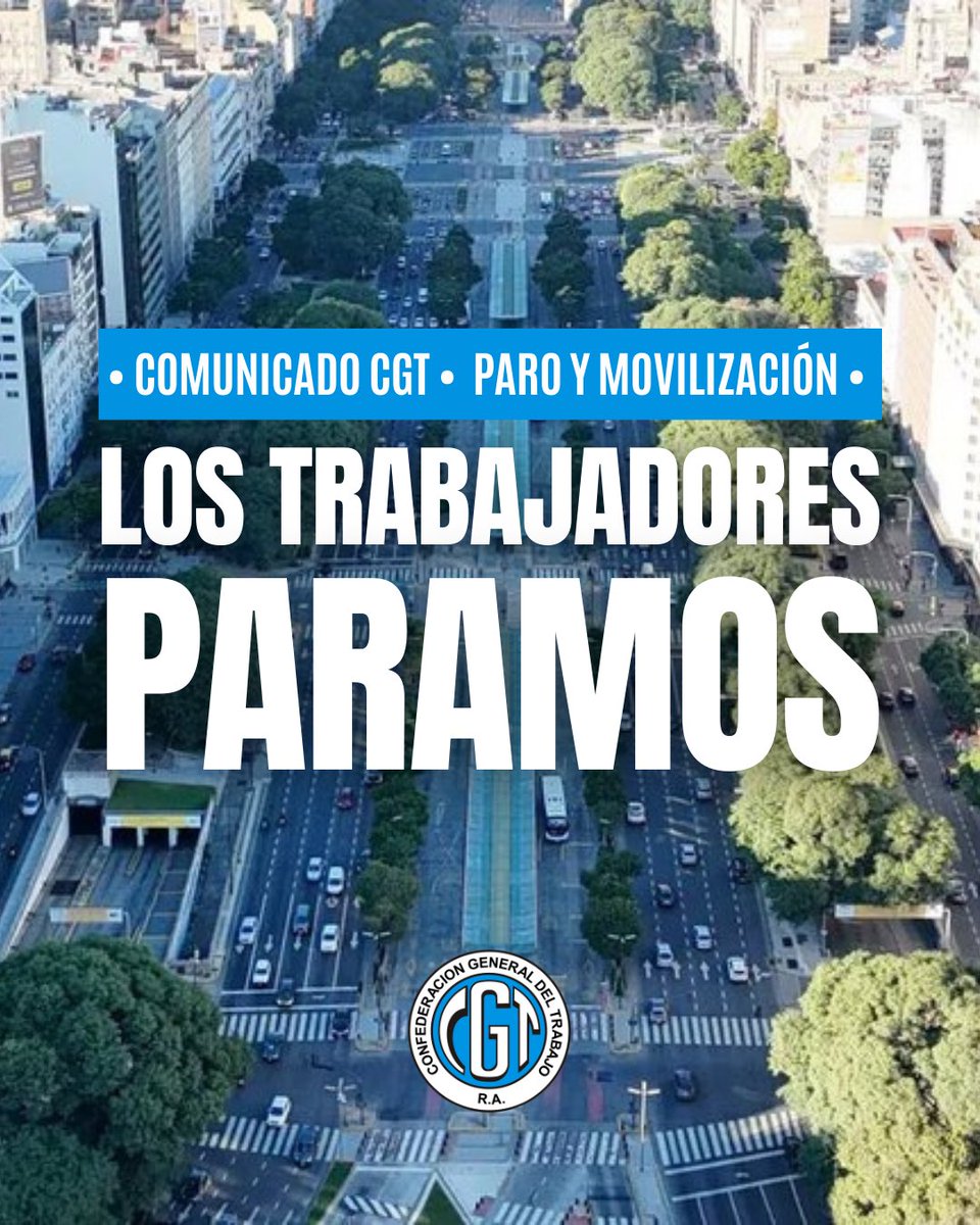 cgtoficialra's tweet photo. 🔵 LOS TRABAJADORES PARAMOS

🇦🇷 Paramos ante una desigualdad social intolerable y un gobierno que no atiende nuestros reclamos

💪🏼 Paramos para exigir mejores ingresos y una calidad de vida digna para todas y todos

#ParoGeneral https://t.co/VwLYDU7iN7