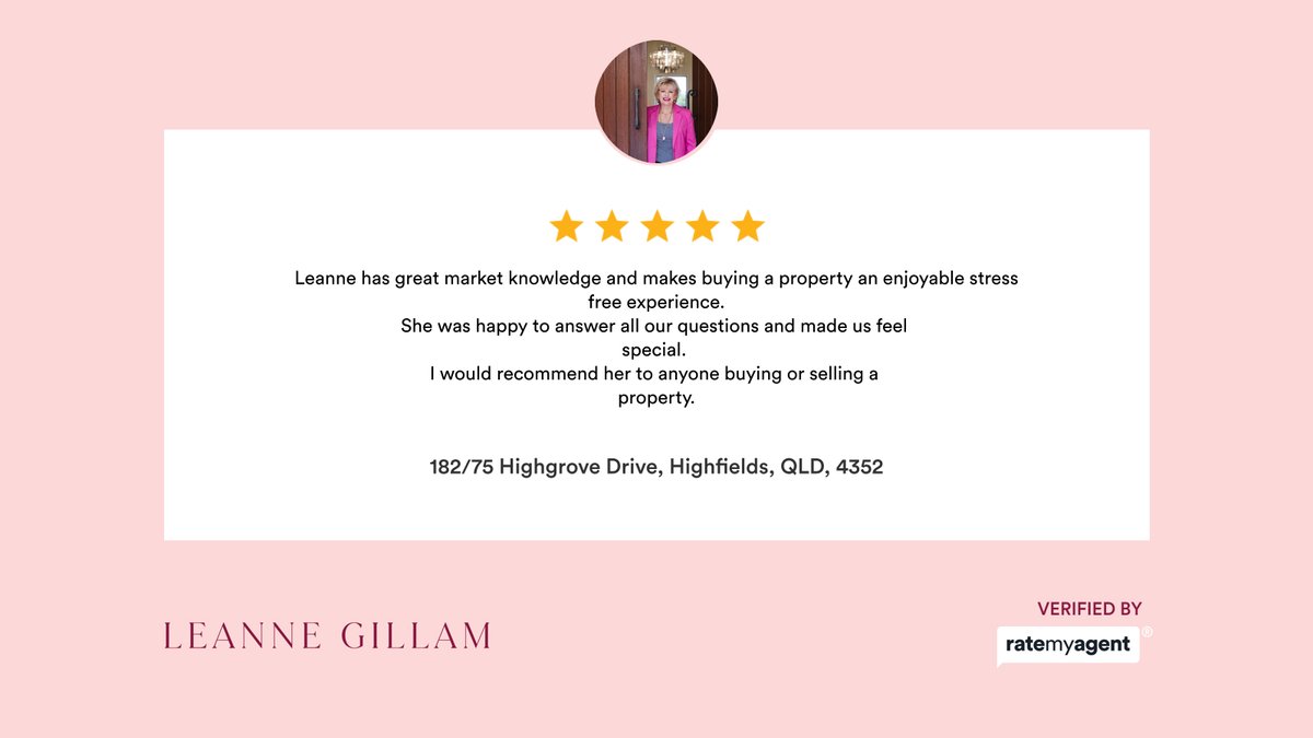 leanne_gillam's tweet photo. Our agent’s latest RateMyAgent review in Highfields
Great stress free service.

https://t.co/hXmRyOGsSz

...
#ratemyagent #realestate #Leanne_Gillam_Real_Estate https://t.co/c7D2Z68bb5