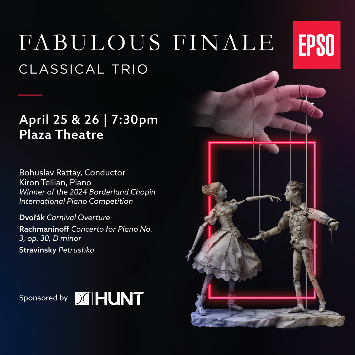 EPSymphony Orchestra (@epsymphony) on Twitter photo Close out the season with the Fabulous Finale – Classical Trio featuring Dvořák, Rachmaninoff, and Stravinsky.
April 25 & 26 • Plaza Theatre • 7:30pm
Tickets available now, tickets.epso.org/TheatreManager… Close out the season with the Fabulous Finale – Classical Trio featuring Dvořák, Rachmaninoff, and Stravinsky.
April 25 & 26 • Plaza Theatre • 7:30pm
Tickets available now, tickets.epso.org/TheatreManager…