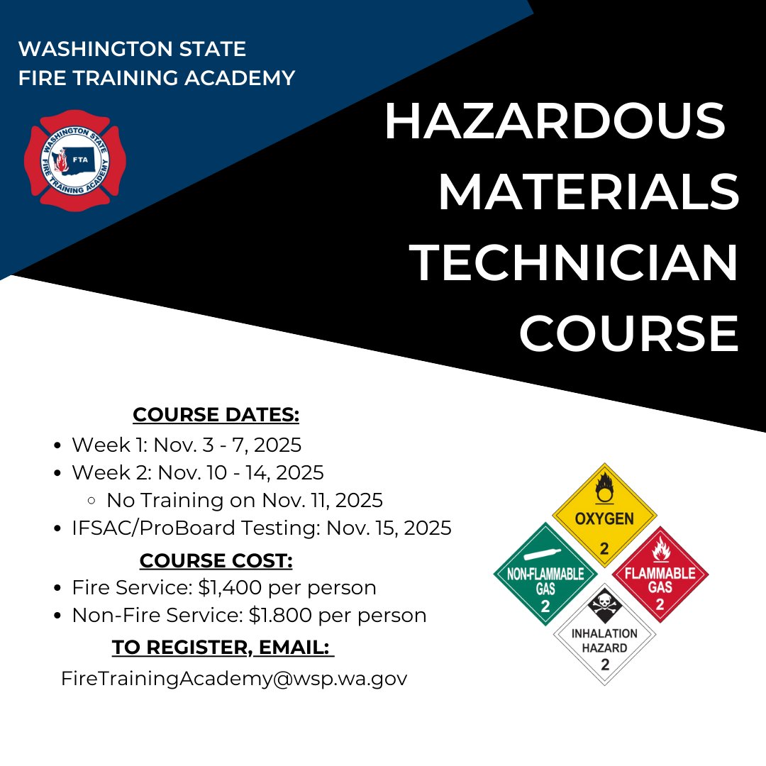 Join the #WAFTA for our newest course offering - Hazardous Materials Technician! #WAFireAcademy