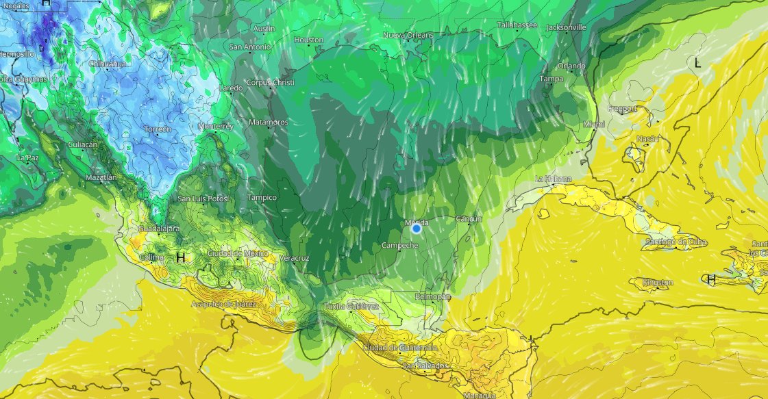 ClimaYucatan's tweet photo. 🥶 Aire polar comienza a invadir gradualmente la región, lo cual traerá "heladez" en los próximos días.

Van a tener que sacar de nuevo el poderoso cobertor de Lin May o de las poderosísimas aguilas del América. https://t.co/yG74sHEg6n