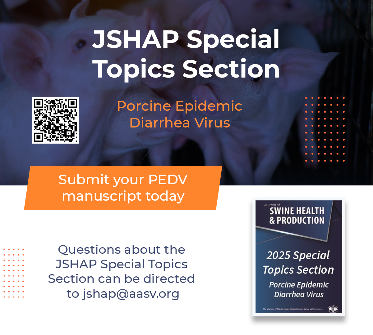 AASwineVets's tweet photo. The Journal of Swine Health and Production is now accepting manuscripts focusing on PEDV for its inaugural Special Topics Section. Submit your PEDV related manuscript at  https://t.co/ADJD1nLni7 https://t.co/jsMuLBaO1E