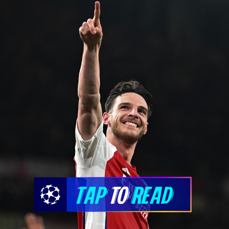 ChampionsLeague's tweet photo. A magical night for Rice and Arsenal ✨
A late win for Inter in Munich ⚫🔵

Match reports 👇

#UCL