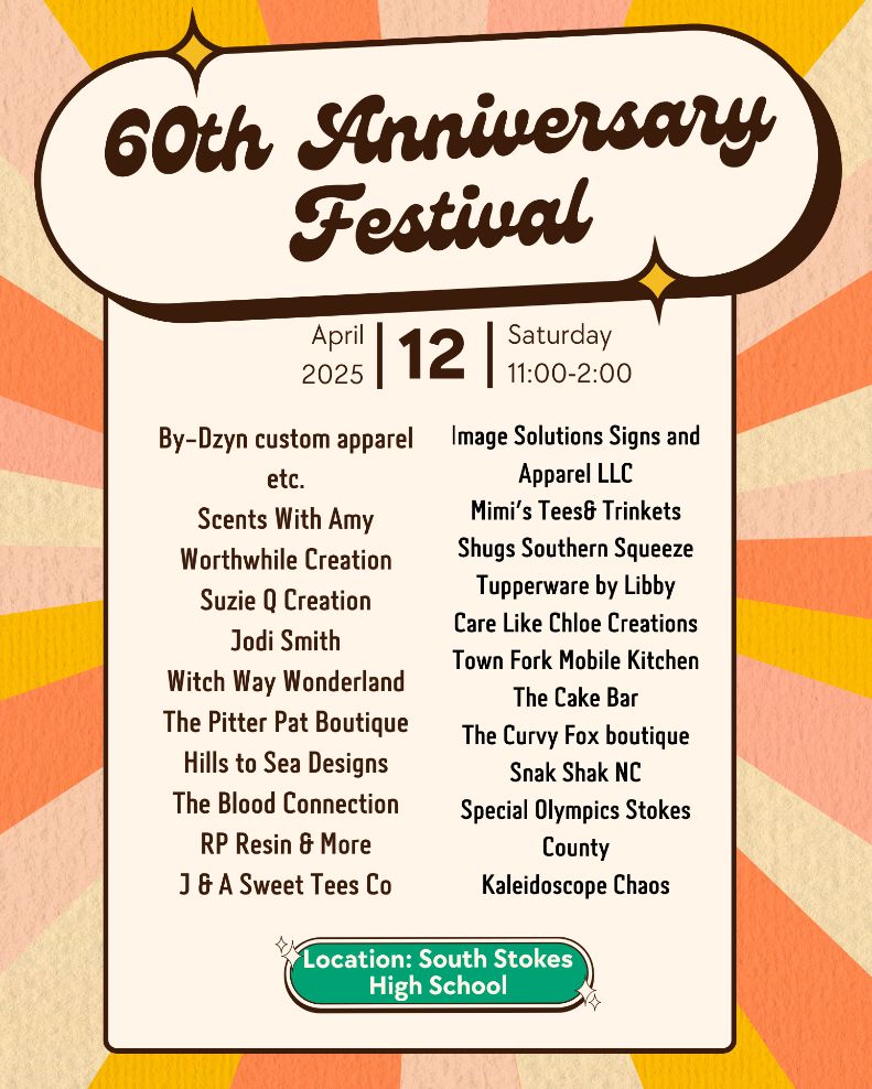 Hey Sauras! Come join us on Saturday to celebrate 60 years of South Stokes High School! #saurastrongat60 #SauraPride #gosouth