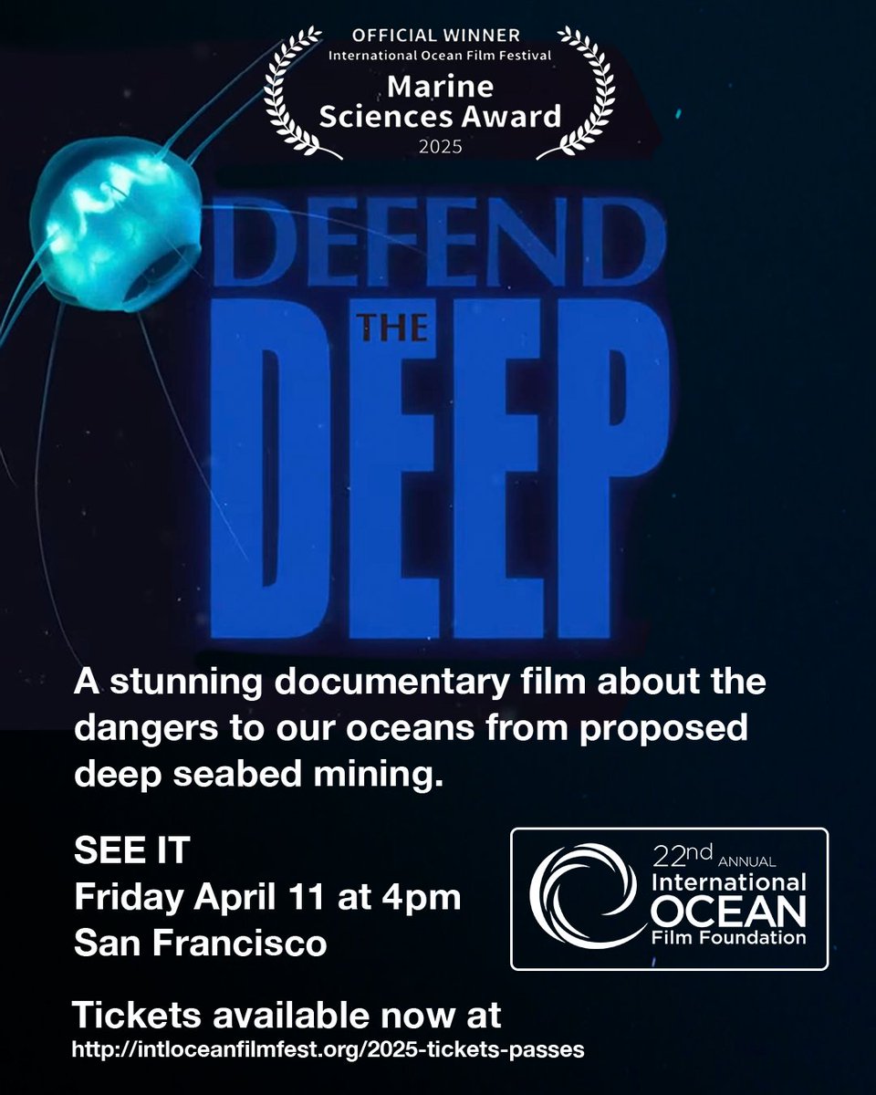 Deep Sea Conservation Coalition (@deepseaconserve) on Twitter photo Don't miss the award-winning film "Defend The Deep" - a stunning documentary film about the dangers to our ocean from #DeepSeaMining.
In the San Francisco bay area? You can watch the film at <a href="/oceanfilmfest/">oceanfilmfoundation</a> #IOFF2025.
📅 April 11, 4 PM
<a href="/oceanfdn/">The Ocean Foundation</a>
youtube.com/watch?v=C4uu03… Don't miss the award-winning film "Defend The Deep" - a stunning documentary film about the dangers to our ocean from #DeepSeaMining.
In the San Francisco bay area? You can watch the film at <a href="/oceanfilmfest/">oceanfilmfoundation</a> #IOFF2025.
📅 April 11, 4 PM
<a href="/oceanfdn/">The Ocean Foundation</a>
youtube.com/watch?v=C4uu03…