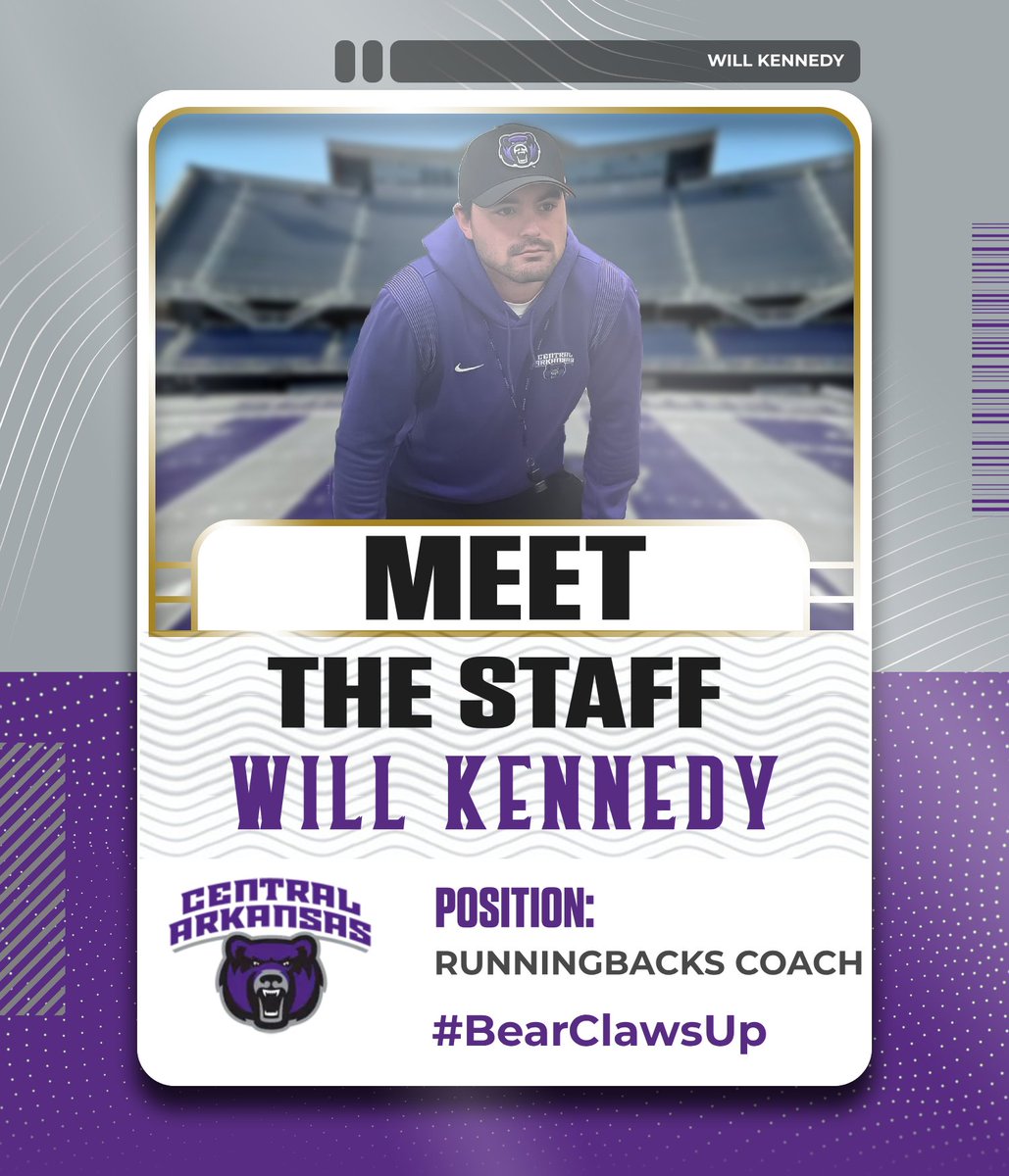 ‼️Introducing a new addition to the program ‼️

Meet Coach Will Kennedy (<a href="/Willkennedy1010/">Will Kennedy</a>)! Coach Kennedy is a native to Conway, Arkansas. He will lead the Runningbacks room. 

#BearClawsUp x #FearTheStripes