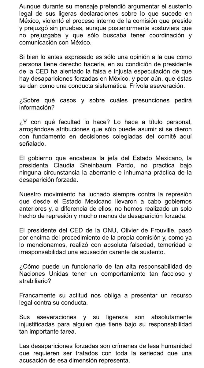 Josemdlg's tweet photo. 🚨EL SENADO MEXICANO ESTÁ ATACANDO AL COMITÉ DE LA ONU QUE INVESTIGA DESAPARICIONES FORZADAS EN MÉXICO🚨

Aquí te explico, punto por punto, por qué el pronunciamiento del @senadomexicano y @fernandeznorona carece de sustento jurídico y contradice el derecho internacional de los derechos humanos. Abro hilo 🧵🪡