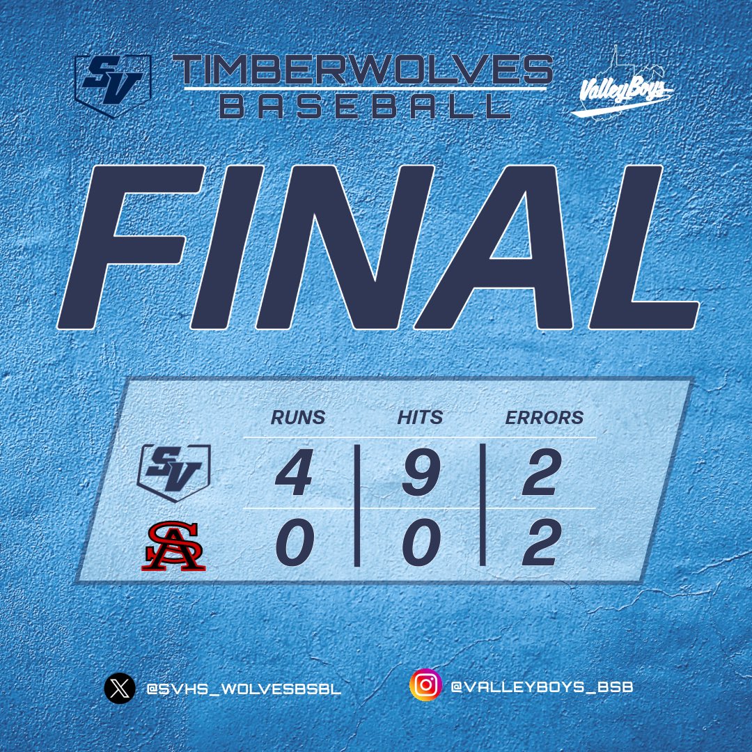 FINAL| Had ‘em all along. #ValleyBoys move to 9-2 on the season behind senior <a href="/GWagoner44/">Garrett</a> no-hitter, 14Ks  and dynamite day at the plate. Have a night, kid. #wvprepbase
