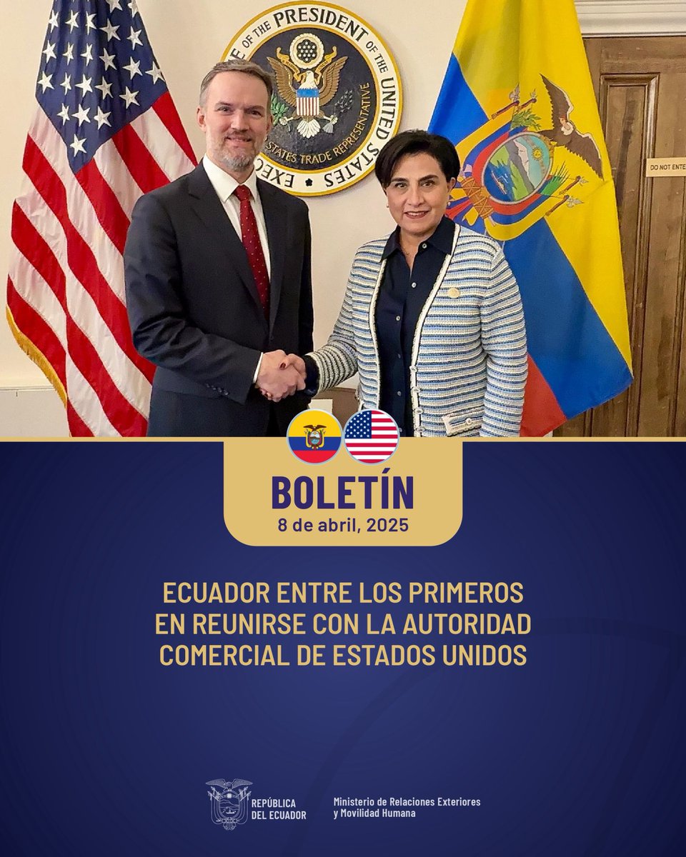 CancilleriaEc's tweet photo. Boletín | Ecuador entre los primeros en reunirse con la autoridad comercial de Estados Unidos. 🇪🇨🇺🇸 https://t.co/ArGbHcbUGQ