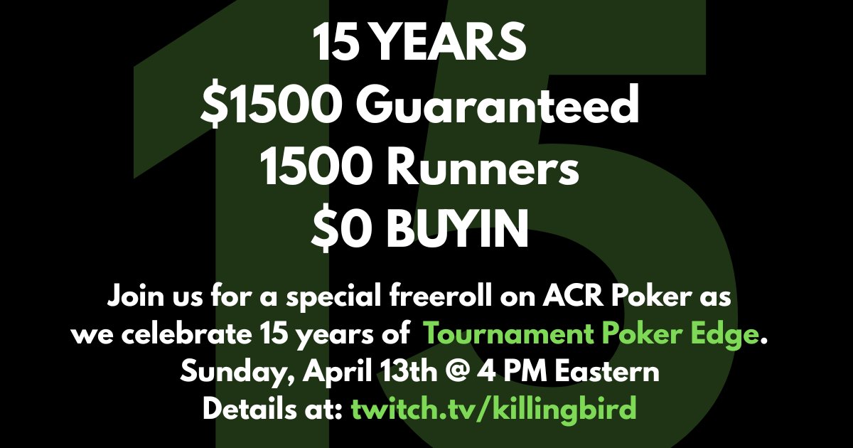 TournPokerEdge's tweet photo. 15 years ago, one year to the day before "Black Friday" we launched Tournament Poker Edge. We were not sure we would survive that dark day in poker, much less another 14 years. But here we are! Join us this Sunday to celebrate!  Details in the comments. https://t.co/LfT3NS6Zs5