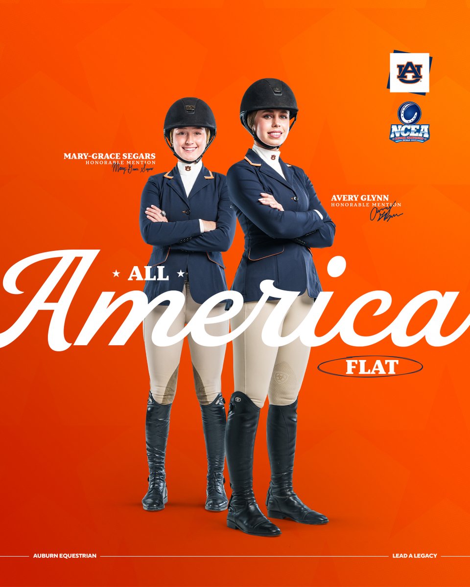 CONGRATS to our Jumping Seat Ariat All-Americans!

⭐️ Avery Glynn - Fences, Flat 
⭐️ Mary-Grace Segars - Fences, Flat
⭐️ Kate Hagerty - Fences 
⭐️ Ellie Ferrigno - Fences 
⭐️ Sophee Steckbeck - Fences

📰 auburntige.rs/4jqgYDT

#WarEagle | #LeadALegacy