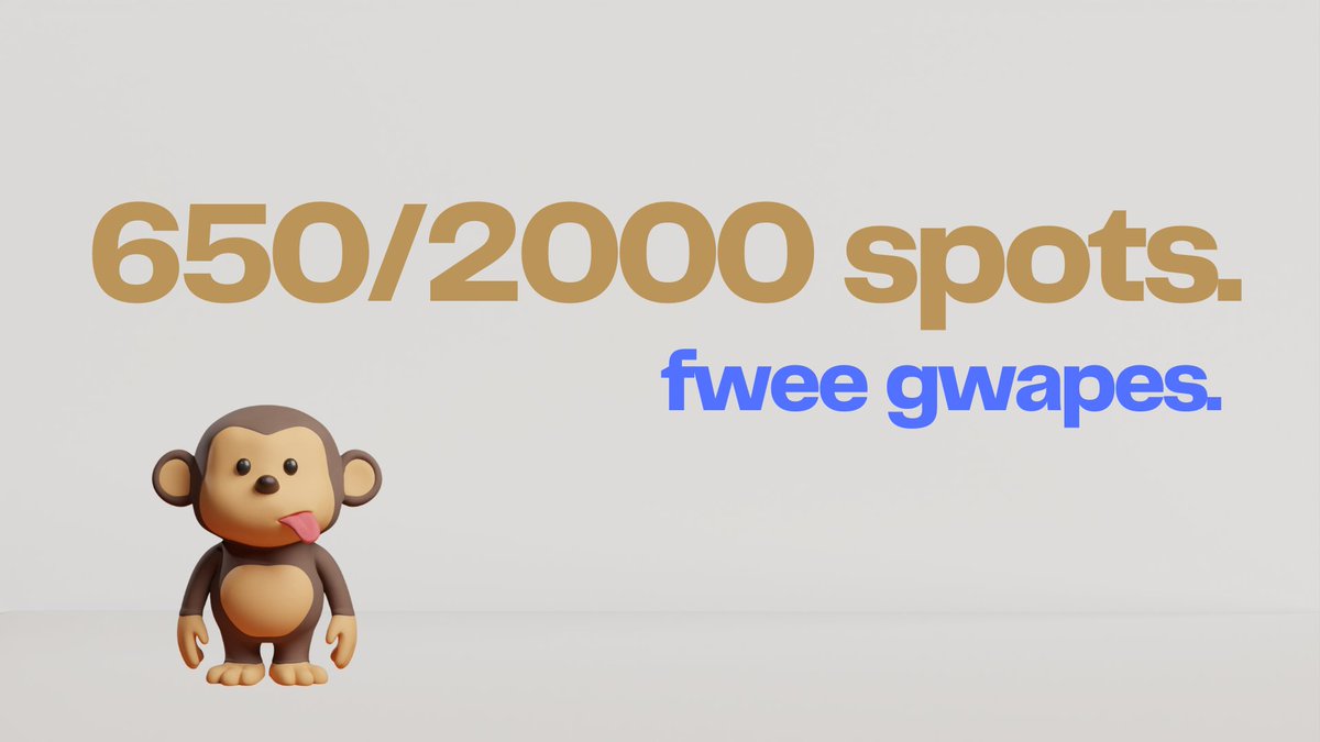 There has been 650 of 2000 free &amp; guaranteed mint spots allocated for Gwapes on ApeChain! 

There are 1,350 spots remaining. 

Who needs a Gwapelist? 🍌