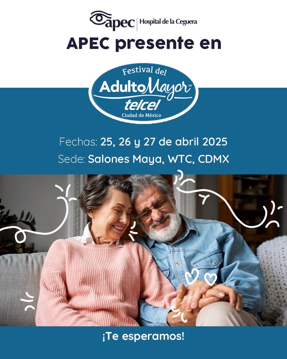 APEC se une al Festival del Adulto Mayor 2025. 👨‍🦳 ❤️👩‍🦳 ¡No te lo puedes perder! Síguenos en nuestras redes sociales para conocer las actividades que estaremos realizando en beneficio de tu salud visual. 👁️👩‍⚕️ La entrada será gratuita.
¡Pronto más información!