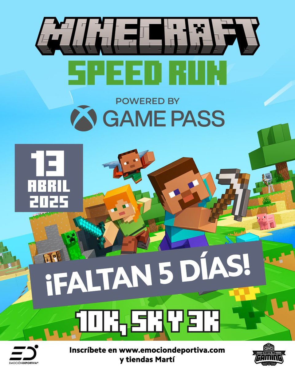 emocionD's tweet image. ¡Solo faltan 5 días para la Minecraft Run! 🏃‍♀️💨

¡El 13 de abril llega la emoción al máximo! ¡Prepárate para vivir una aventura épica!

#MinecraftRun